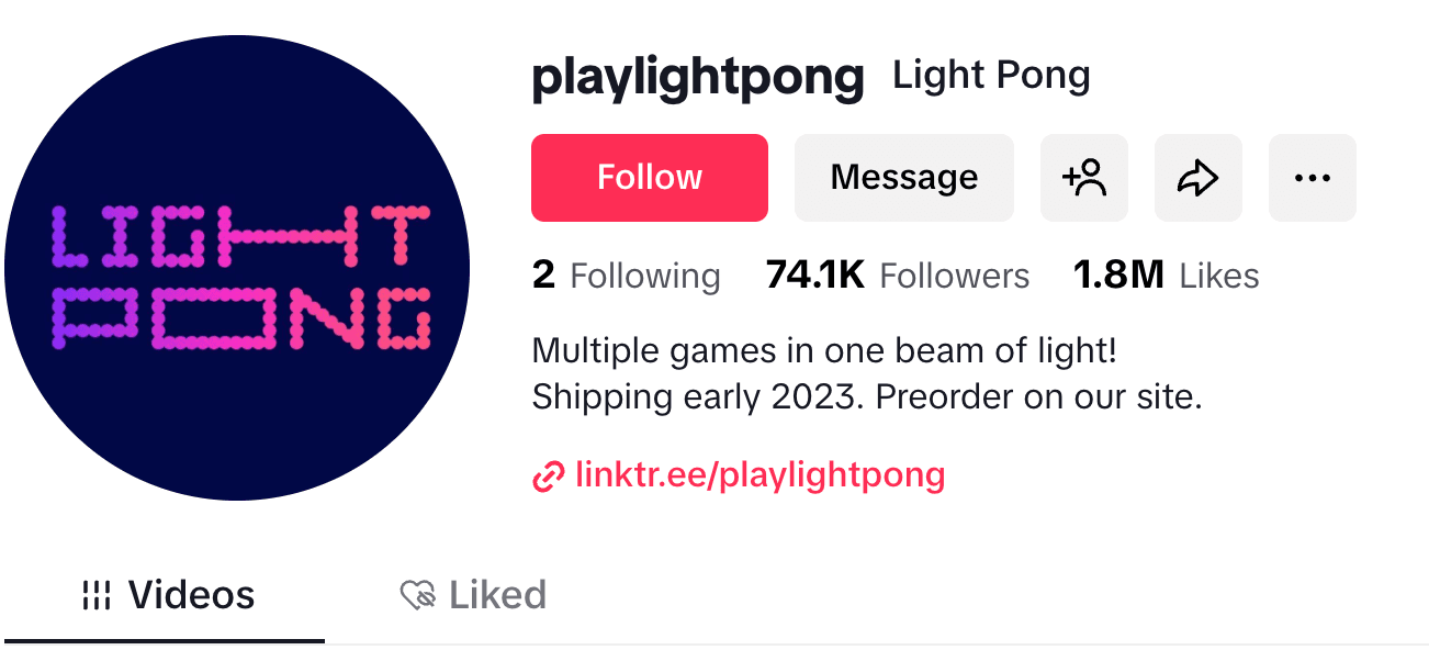 Light Pong TikTok profile