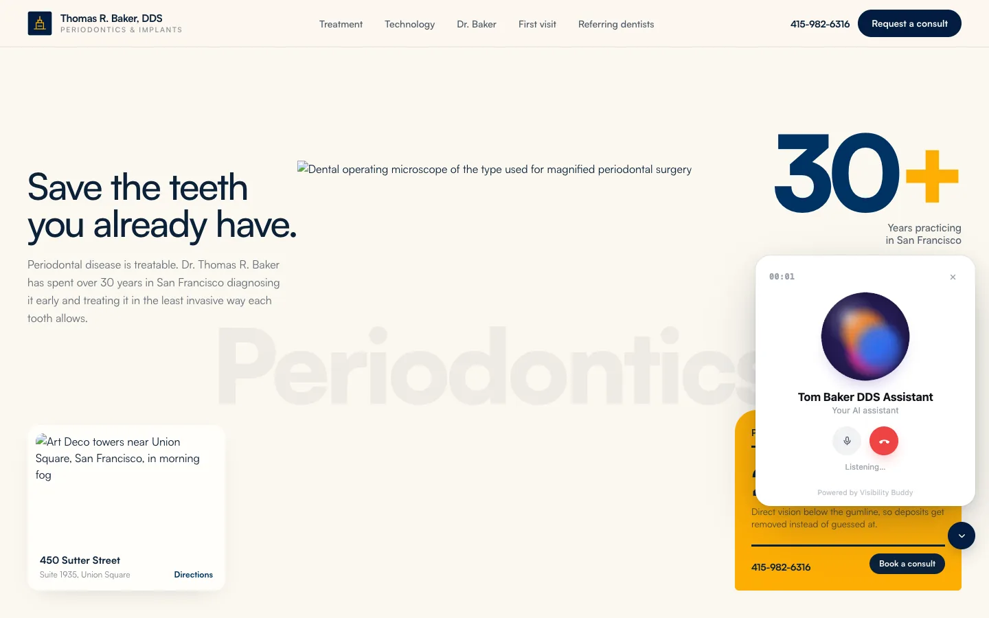 The receptionist on a periodontist's demo site