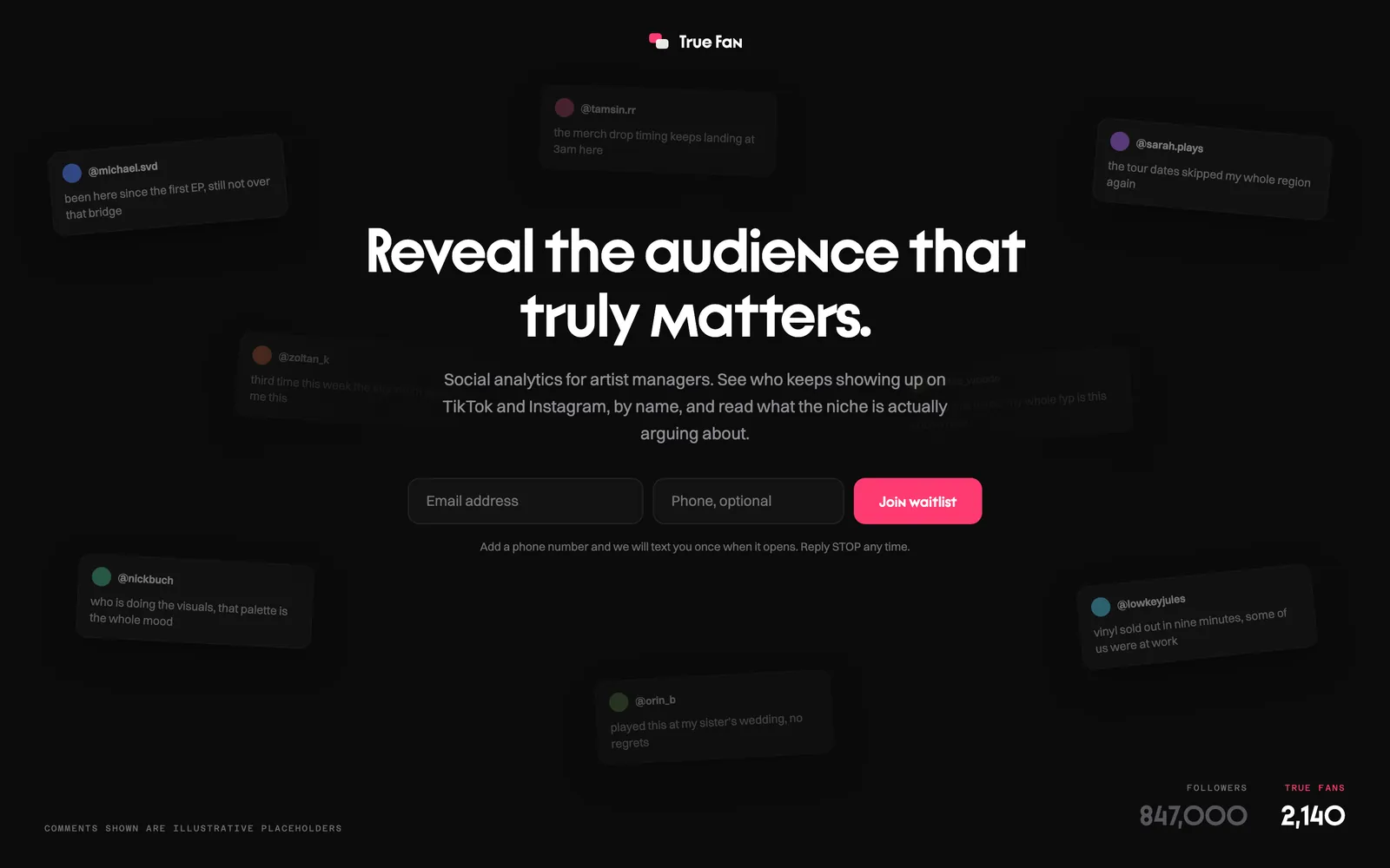 True Fan waitlist page